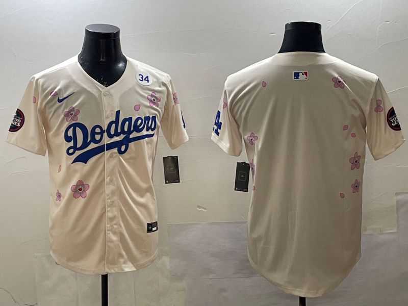 Men Los Angeles Dodgers Blank Cream Sakura Edition 2025 Nike MLB Jersey style 4